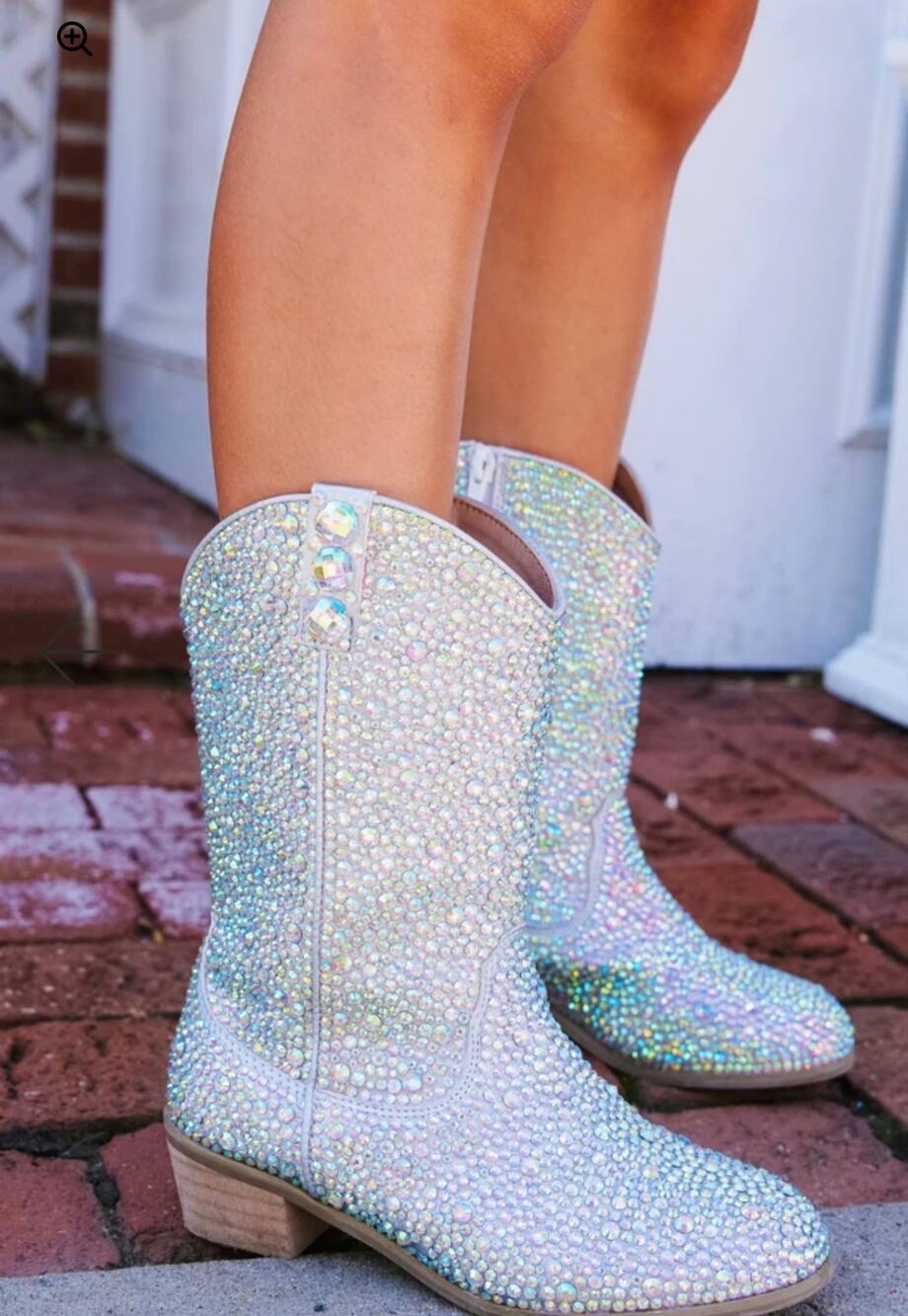 Lola & The Boys Silver Crystal Cowgirl Boots Size 1 NWOT (Read)
